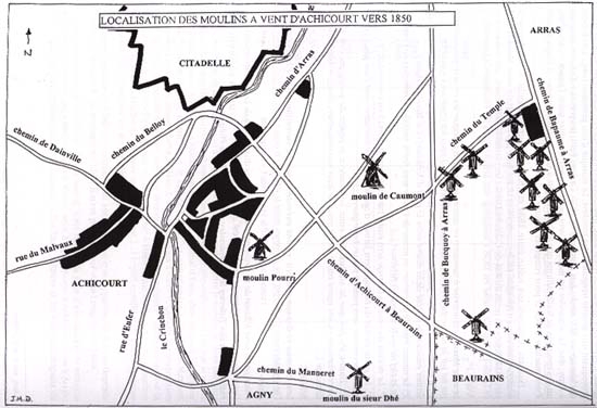 Les moulins sur le territoire d‘Achicourt vers 1850